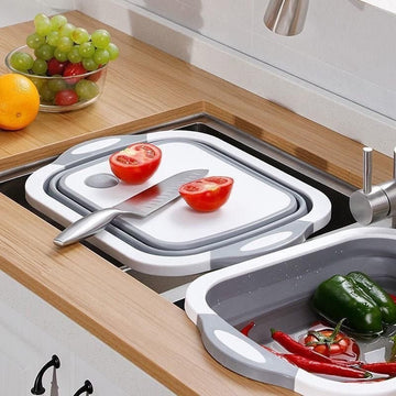 3 - in - 1 Grey Collapsible Cutting Board & Drain Basin & Storage Tub - Portable Multifunctional Food Grade Storage Basket(37x27x12cm) - RnR Galore