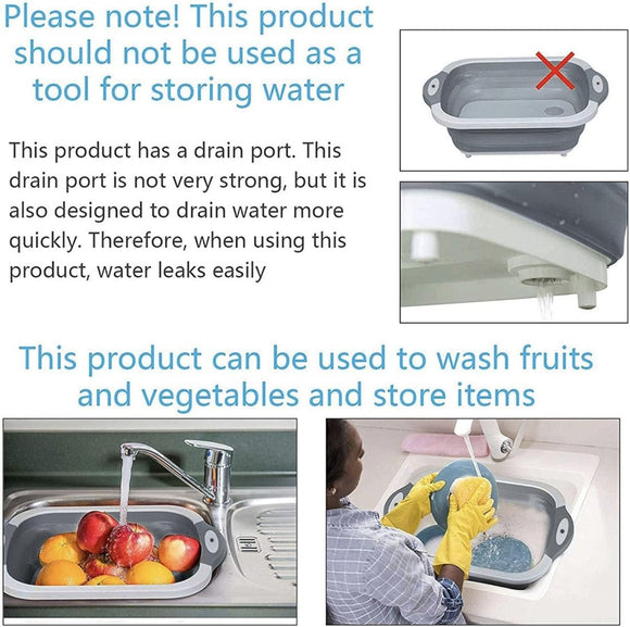 3 - in - 1 Grey Collapsible Cutting Board & Drain Basin & Storage Tub - Portable Multifunctional Food Grade Storage Basket(37x27x12cm) - RnR Galore