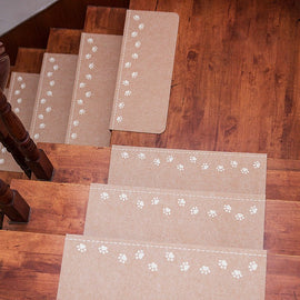 3 - Pack Beige Non - Slip Luminous Stair Treads - Self - Adhesive Pet Paw Print Stair Mats 55x22x4.5cm - RnR Galore