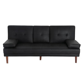 3 Seater Adjustable Sofa Bed With Cup Holder Black - RnR Galore