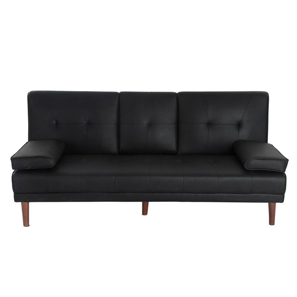 3 Seater Adjustable Sofa Bed With Cup Holder Black - RnR Galore