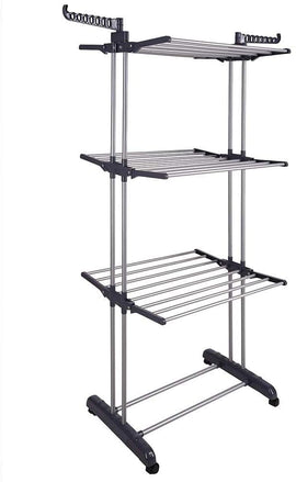 3 Tier Foldable Clothes Drying Rack for Laundry Dryer with Hanger Stand Rail Indoor - RnR Galore