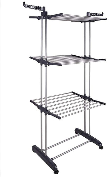 3 Tier Foldable Clothes Drying Rack for Laundry Dryer with Hanger Stand Rail Indoor - RnR Galore