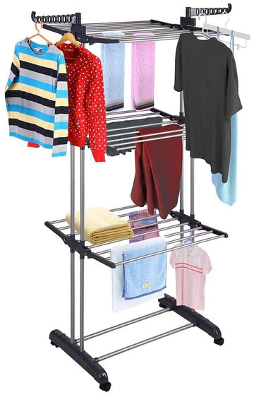 3 Tier Foldable Clothes Drying Rack for Laundry Dryer with Hanger Stand Rail Indoor - RnR Galore