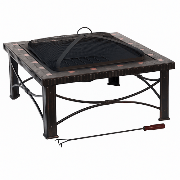 30" Square Slate Tile Fire Pit Outdoor Patio Heater Fireplace - RnR Galore