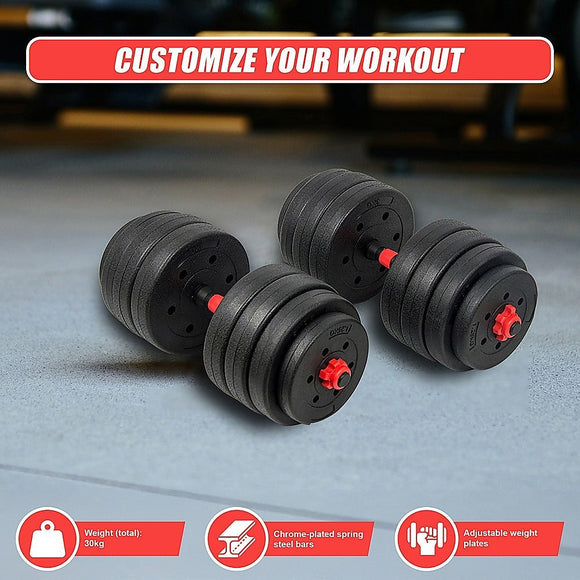 30kg Adjustable Rubber Dumbbell Set Barbell Home GYM Exercise Weights - RnR Galore