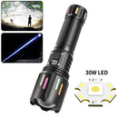 30W High Brightness LED Flashlight with Digital Display & Fluorescent Design - USB Rechargeable, 800 - 1200M Range(black+One 26650 battery) - RnR Galore