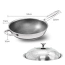 316 Stainless Steel 34cm Non - Stick Stir Fry Cooking Kitchen Wok Pan without Lid Honeycomb Double Sided - RnR Galore