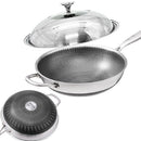 32cm 316 Stainless Steel Non - Stick Stir Fry Cooking Kitchen Wok Pan with Lid Honeycomb Double Sided - RnR Galore