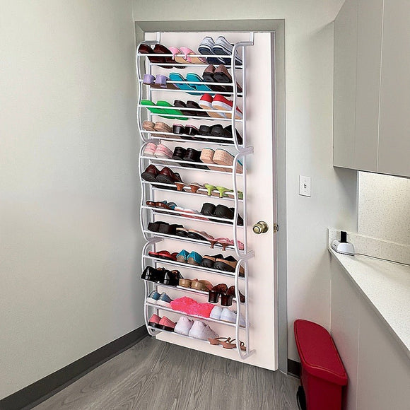 36 Pair Shoe Holder Organiser Over The Door Hanging Shelf Rack Storage Hook - RnR Galore