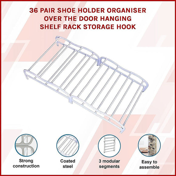 36 Pair Shoe Holder Organiser Over The Door Hanging Shelf Rack Storage Hook - RnR Galore