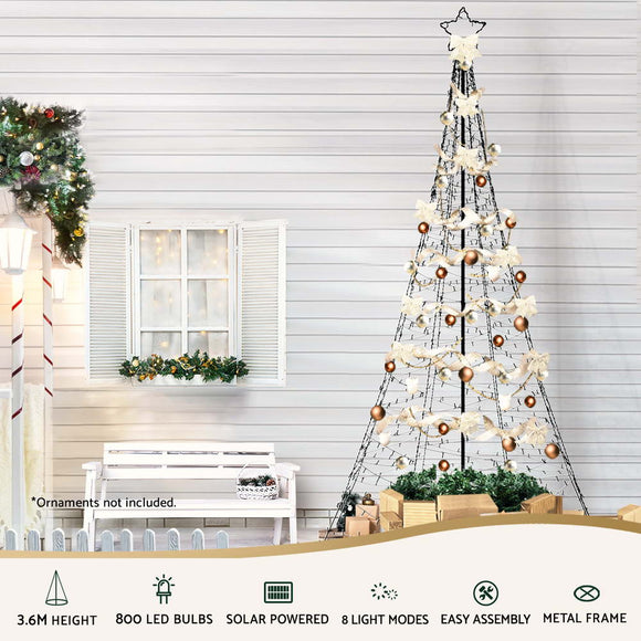 3.6M Christmas Tree 800 LED Solar Net Lights Jingle Jollys - RnR Galore