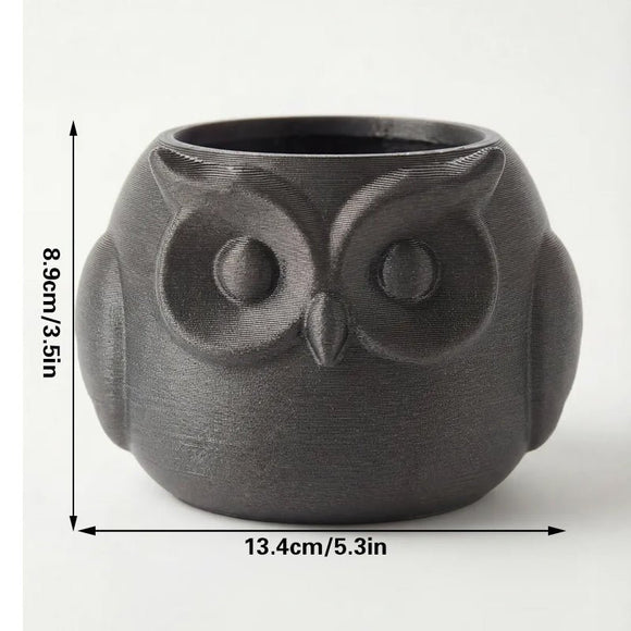 3D printed animal flower pots suitable for home and garden. Gray owl single piece. - RnR Galore