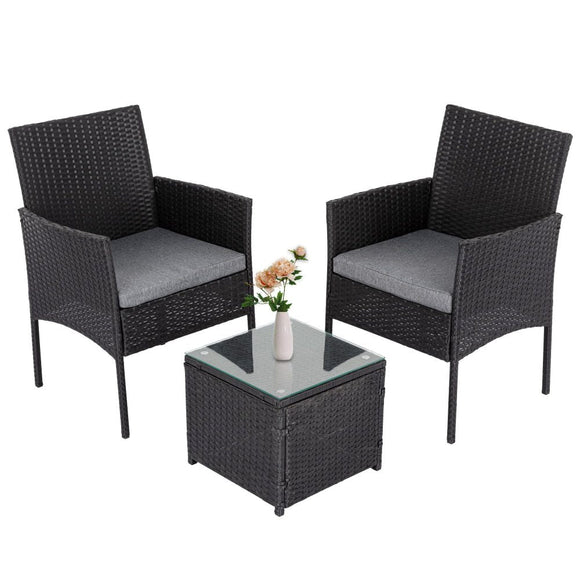 3PC Outdoor Table and Chairs Set - Black - RnR Galore