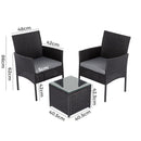 3PC Outdoor Table and Chairs Set - Black - RnR Galore