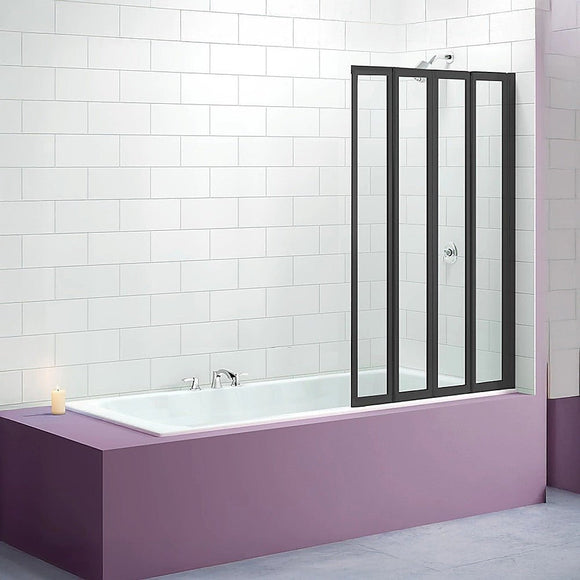 4 Fold Black Folding Bath Shower Screen Door Panel 1000 x 1400mm - RnR Galore