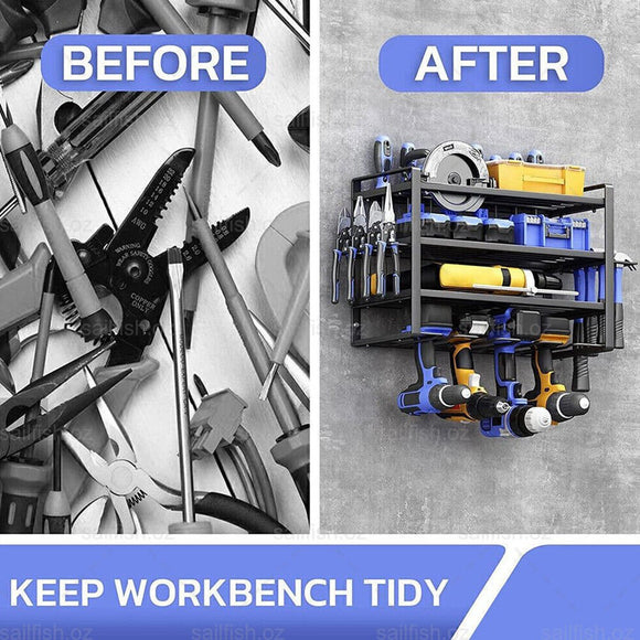 4 - Layer Heavy Duty Drill Holder Wall Mount Tool Rack Organizer, - RnR Galore