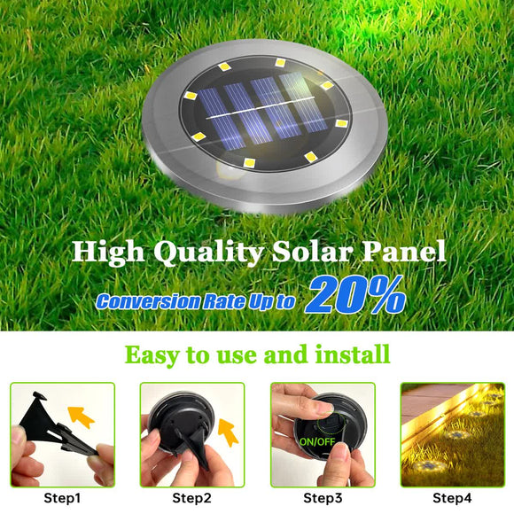 4 - Pack New Solar LED In - Ground White Lights (Single 8.3x8.3x10 cm) - Stainless Steel & ABS Waterproof Outdoor Garden Pathway and Landscape Spike Lamp - RnR Galore