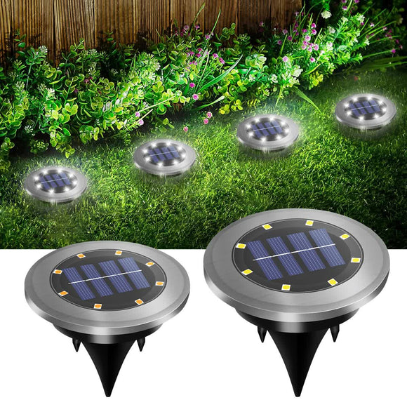 4 - Pack Solar LED In - Ground Warm Yellow Light Set (Single 7.1x7.1x6.1cm) - Stainless Steel Waterproof Outdoor Garden Pathway and Landscape Spike Lamp - RnR Galore