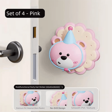 4 Pcs Pink Adorable Bear Wall Protector - Multi - Use Self - Adhesive Door Stopper Bumper - RnR Galore