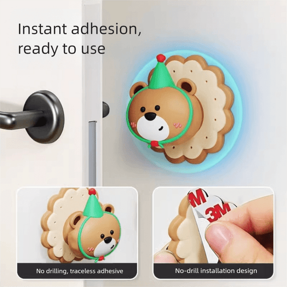 4 Pcs Pink Adorable Bear Wall Protector - Multi - Use Self - Adhesive Door Stopper Bumper - RnR Galore