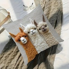 4 - PCS Vintage Alpaca Friends Decorative Pillow Covers - Single - Sided Print, 45x45cm - RnR Galore