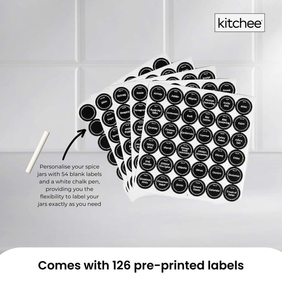 4 Tier Metal Spice Rack + 28 Glass Jars - Kitchen Pantry Herb Storage Organiser - RnR Galore
