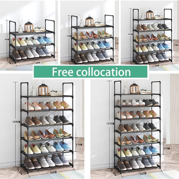 4 - Tier Stainless Steel Shoe Rack Storage Organizer to Hold up to 20 Pairs of Shoes (80cm, Black) - RnR Galore