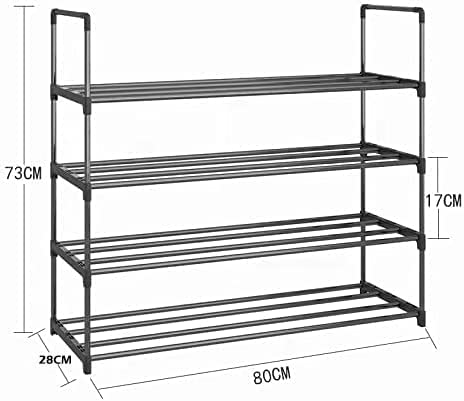 4 - Tier Stainless Steel Shoe Rack Storage Organizer to Hold up to 20 Pairs of Shoes (80cm, Black) - RnR Galore
