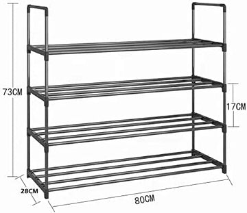 4 - Tier Stainless Steel Shoe Rack Storage Organizer to Hold up to 20 Pairs of Shoes (80cm, Black) - RnR Galore