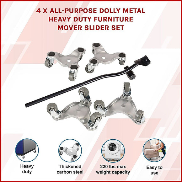 4 X All - purpose Dolly Metal Heavy Duty Furniture Mover Slider Set - RnR Galore