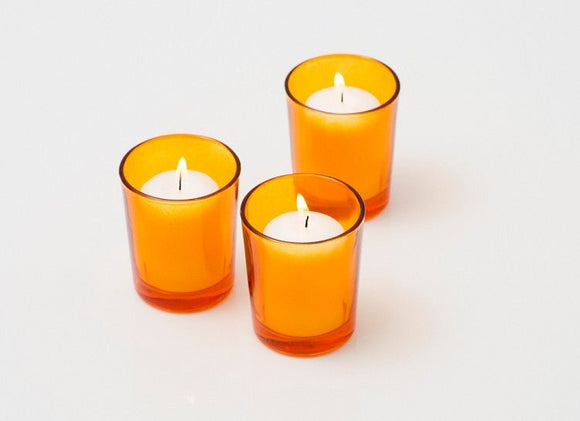 40 Pack Orange Glass Votive Tealight Candle Holders House Party Centerpiece Xmas Wedding Decor Glass Candlestick Party Decorations Bridal Baby Shower Event - RnR Galore