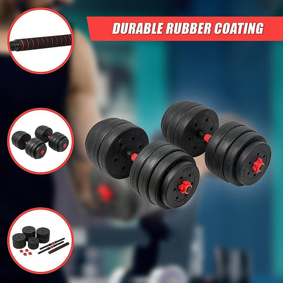 40kg Adjustable Rubber Dumbbell Set Barbell Home GYM Exercise Weights - RnR Galore