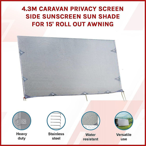 4.3m Caravan Privacy Screen Side Sunscreen Sun Shade for 15' Roll Out Awning - RnR Galore