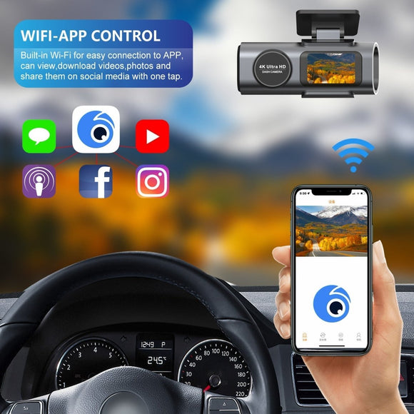 4K Dash Cam UHD 2160P WiFi Front Dashcam Night Vision Car Camera with 64GB Card - RnR Galore