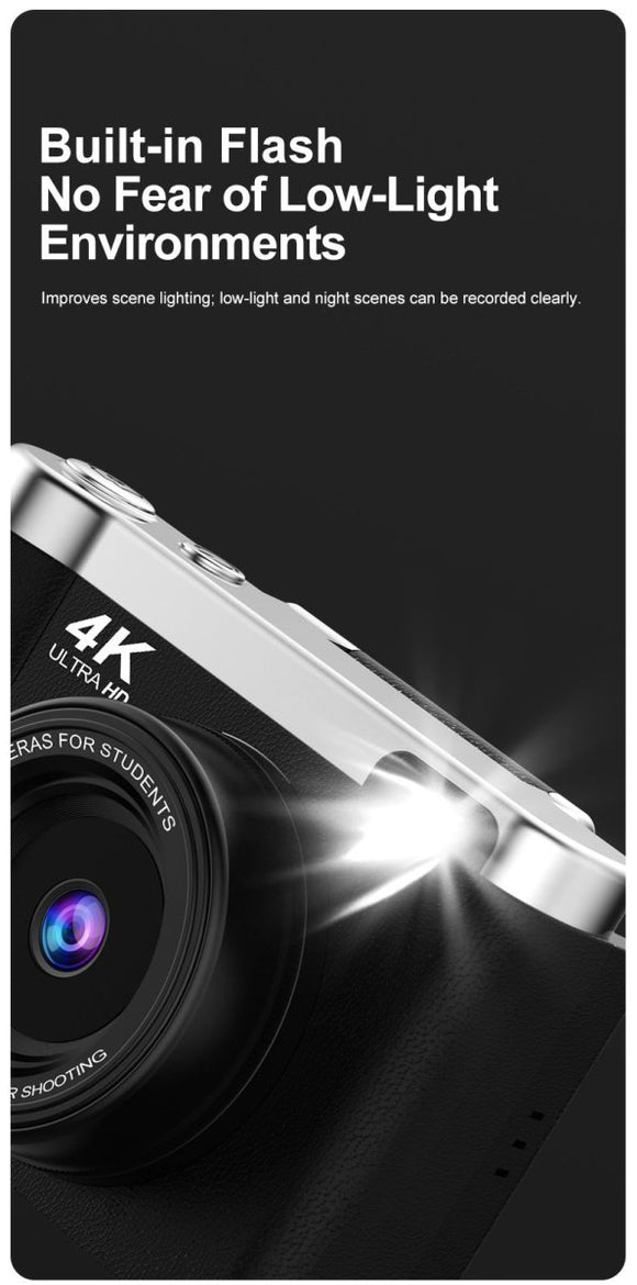 4K Ultra HD Digital Camera - 75MP, 2.8 - inch Rotatable Screen, Auto Focus & Built - in Flash(pink) - RnR Galore