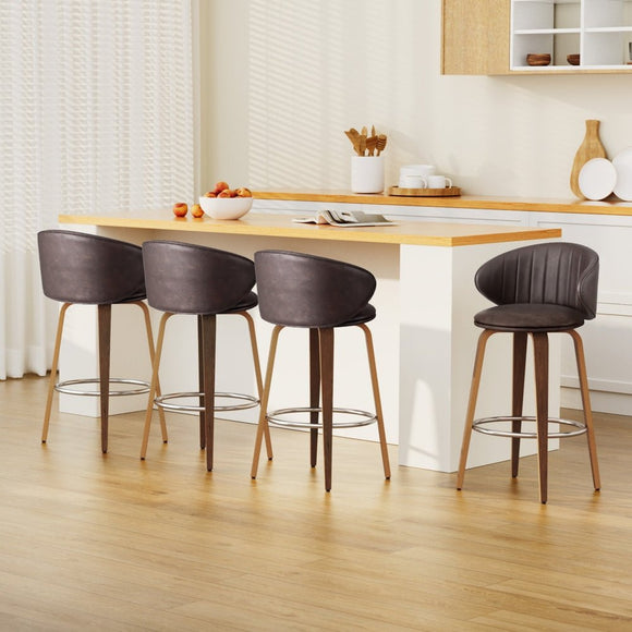 4x Artiss Bar Stools Dining Chairs Contoured Leather Wood Stool - RnR Galore