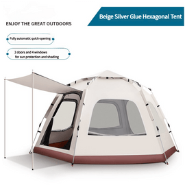 5 - 8 Person Hexagonal Camping Tent | Double - Layer Silver Coated Waterproof Shelter with Awning (280*280*158cm) - RnR Galore