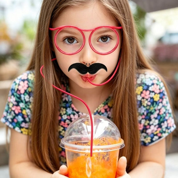 5 - Pack Round Glasses - Shaped Straw, PETG, Food - Grade, Odorless, Reusable, Cute & Funny Novelty Straw - RnR Galore