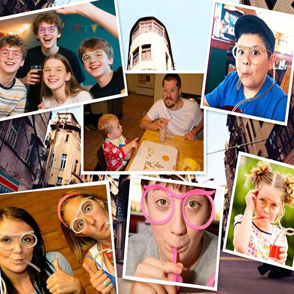 5 - Pack Silly Straws Glasses, Reusable Crazy Straws for Kids, Flexible Twisty Straws Fun Eyeglass Frame Drinking Straws, Novelty Party Favors Supplies for Birthday, Game, Christmas, Holiday Decorations - RnR Galore