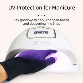5 - Pair Purple UV Protection Fingerless Gloves for Nail Art Curing and Cycling Sun Protection - Made of Nylon/Spandex, Manicure Hand Care - RnR Galore
