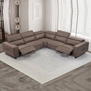 5 Seater Real Cow Leather Sofa with Power Recliner Adjustable Headrest Wooden Frame Corner Lounge - RnR Galore