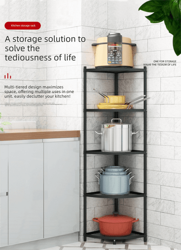 5 - Tier Kitchen Corner Shelf Stand - Heavy Duty Carbon Steel Pot & Pan Organiser - Rust Resistant Freestanding Storage Rack for Small Spaces - RnR Galore