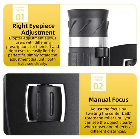 500x25 High Power HD Binoculars - Portable Concert Telescope with Phone Photography Capability, FMC Coated Optics - RnR Galore