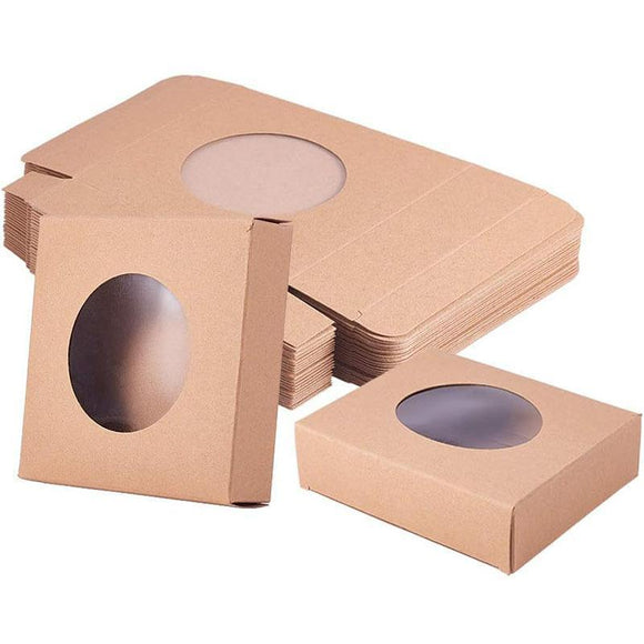 50PCS Handmade Soap Paper Box Round Window Kraft Black White Candy Biscuit Box - White - 50pcs 8*8*3CM - RnR Galore