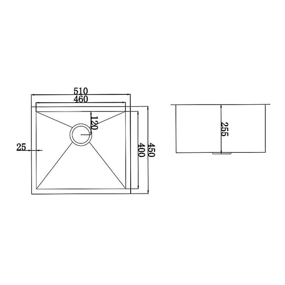 510x450mm Handmade Stainless Steel Undermount / Topmount Kitchen Laundry Sink with Waste - RnR Galore