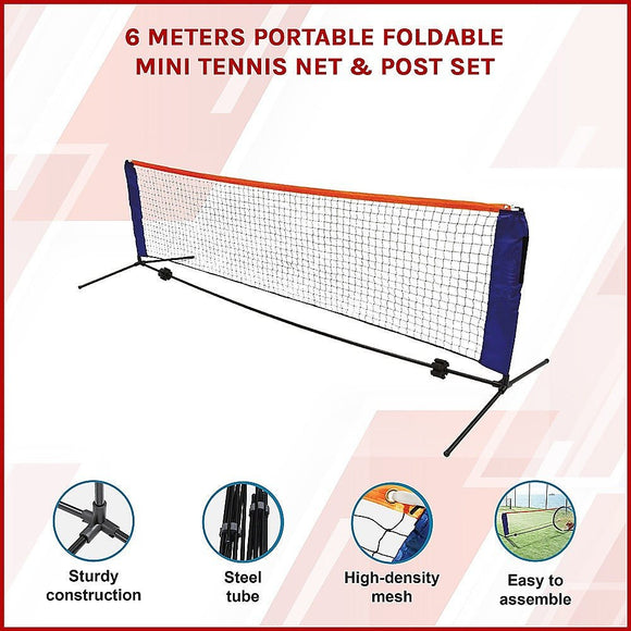 6 Meters Portable Foldable Mini Tennis Net & Post Set - RnR Galore