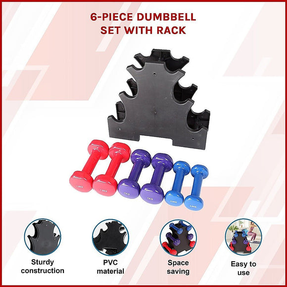 6 - Piece Dumbbell Set with Storage Rack for Home Gym Training - RnR Galore