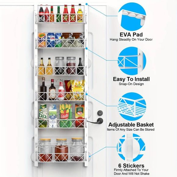6 Tier Adjustable Baskets Over Door Pantry Organiser for Home Kitchen - RnR Galore