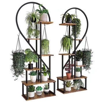 6 Tier Corner Plant Stand Metal & MDF Ladder Shelf Rack - RnR Galore